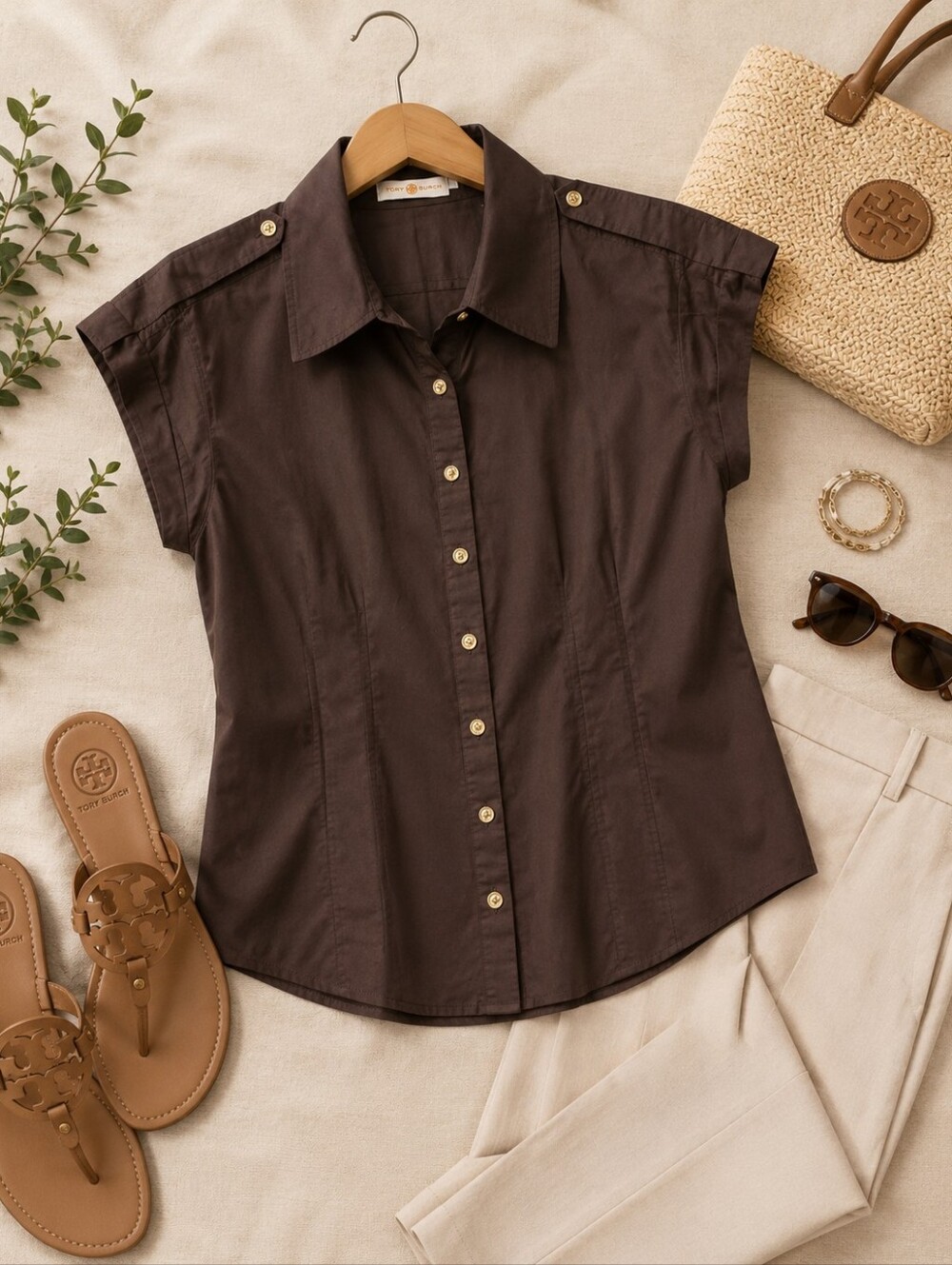 Tory Burch Brown Button Up  Size 10